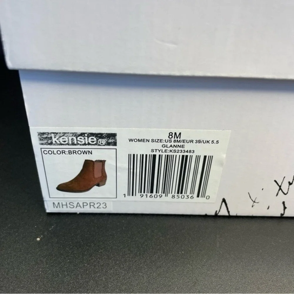 Kensie Glanne Brown Suede Leather Whipstitch Ankle Boots KS233483 Womens 8M